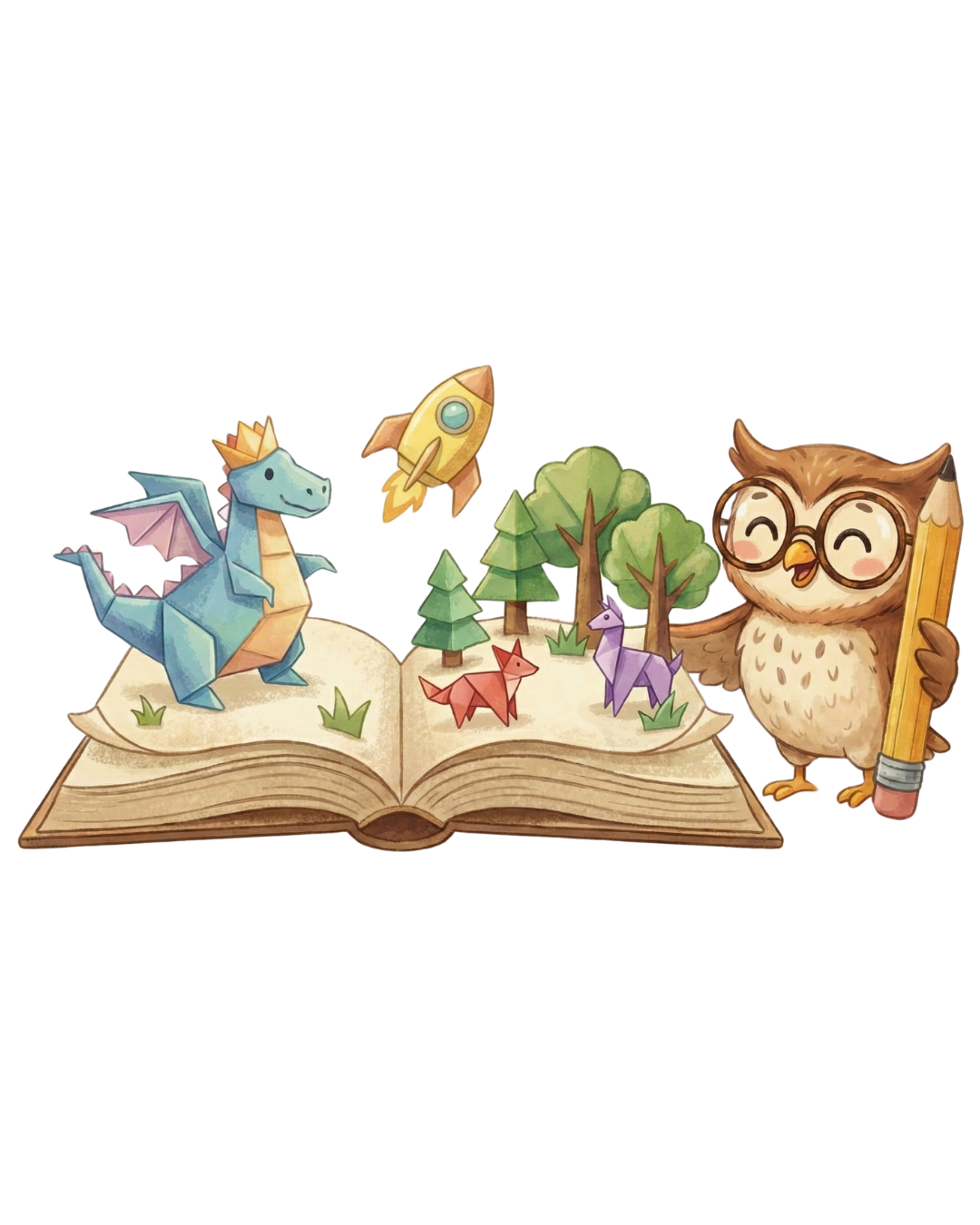 Coruja Story Kids com livro aberto