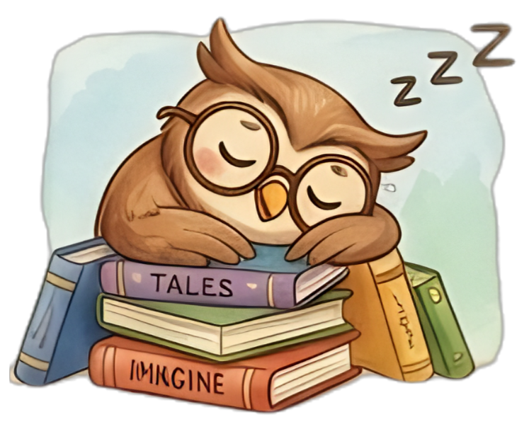 Coruja dormindo sobre livros
